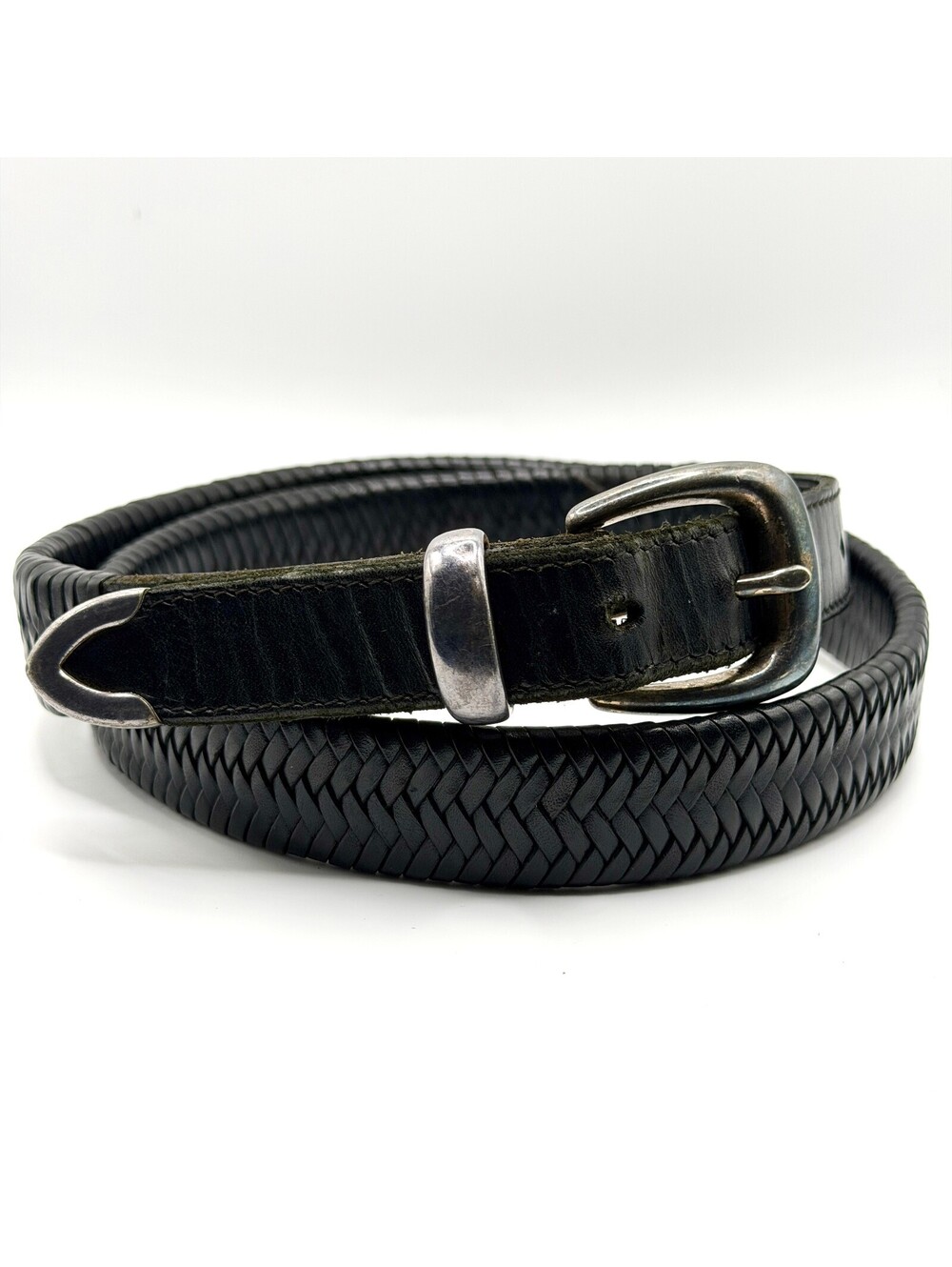 Vintage 90s Cole Haan Black Leather Braided Belt